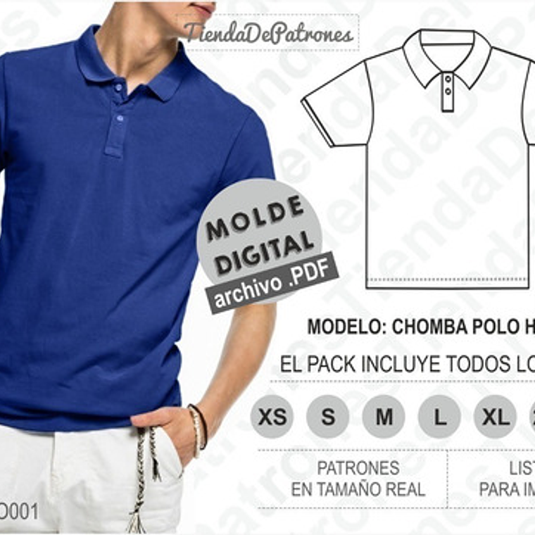 Molde Patron Imprimible Polera Polo Hombre Talles Del Xs Al 3xl 1