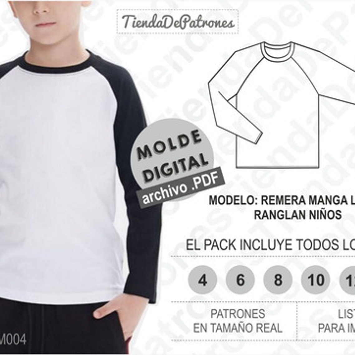 Moldes Patrones Polera Manga Ranglan Larga Niños Talles 4a14 1