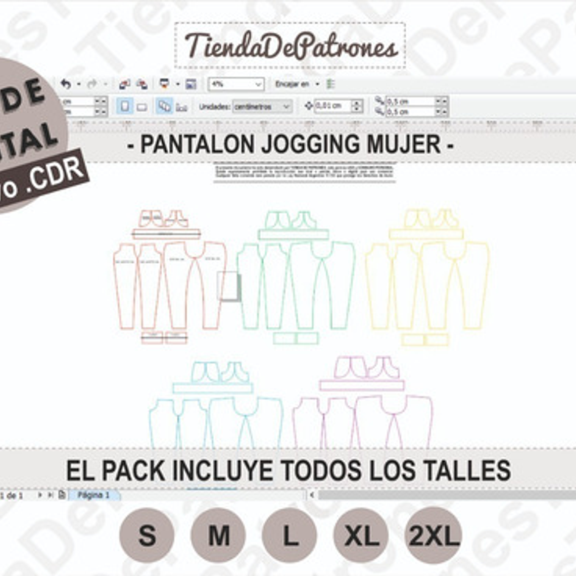 Molde Patron Coreldraw Pantalón buzo Babucha Mujer Del S Al 2xl 3