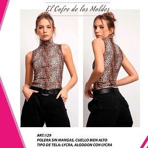 Molde Digital Polera Cuello Alto Sin Mangas Mujer, Pack Talles S Al Xxl