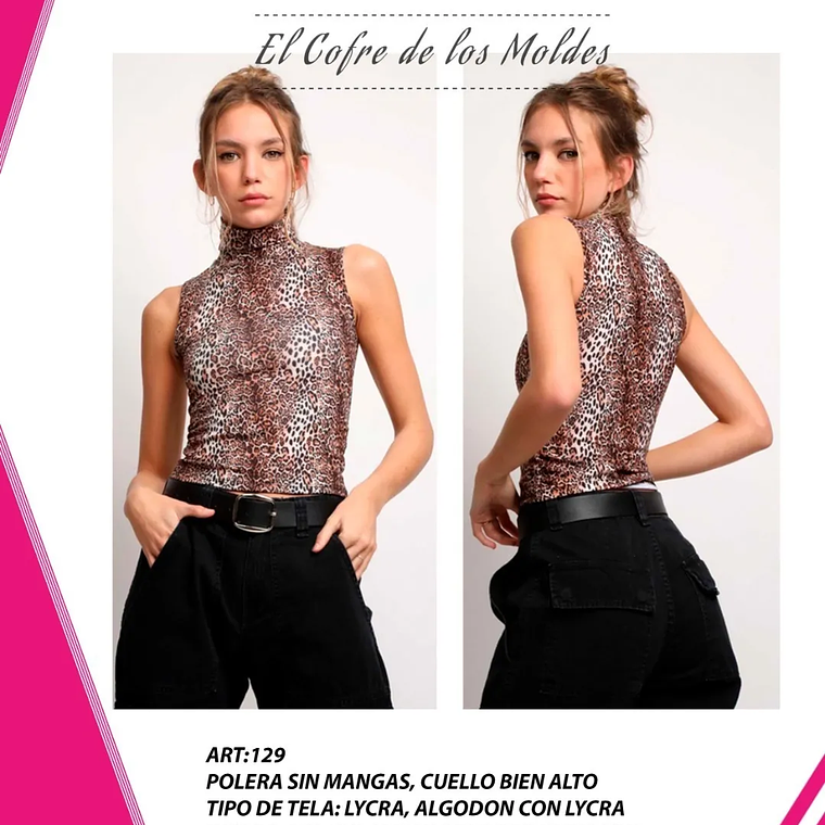 Molde Digital Polera Cuello Alto Sin Mangas Mujer, Pack Talles S Al Xxl 1