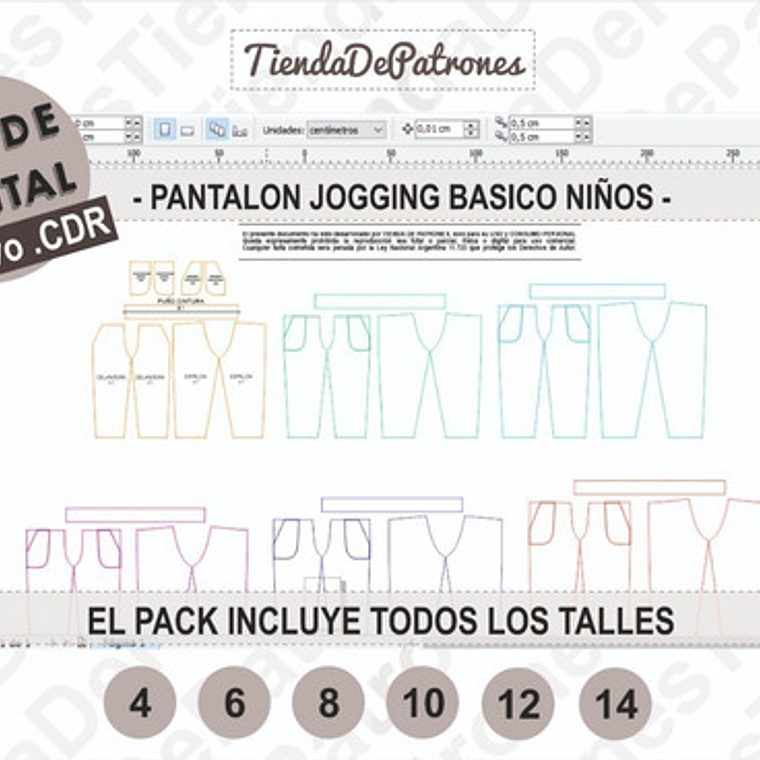Molde Patron Coreldraw Pantalon Buzo Basico Niños 4 Al 14 3