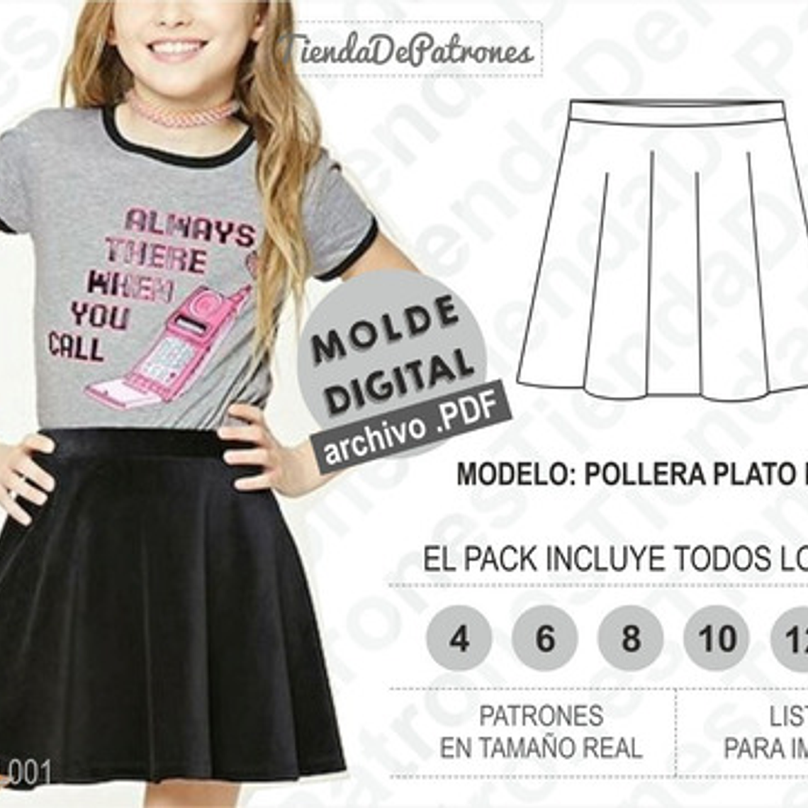 Molde Patron Imprimible Falda Plato Nenas Talles 4 Al 14 1