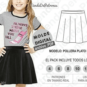 Molde Patron Imprimible Falda Plato Nenas Talles 4 Al 14