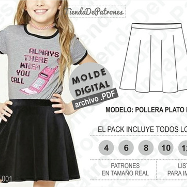 Molde Patron Imprimible Falda Plato Nenas Talles 4 Al 14 1