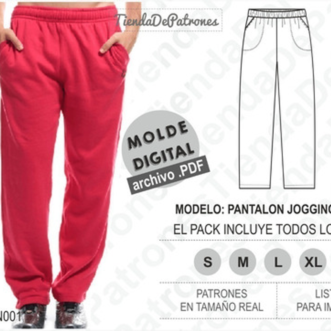 Molde Patron Imprimible Pantalon Buzo Hombre S Al 2xl 2