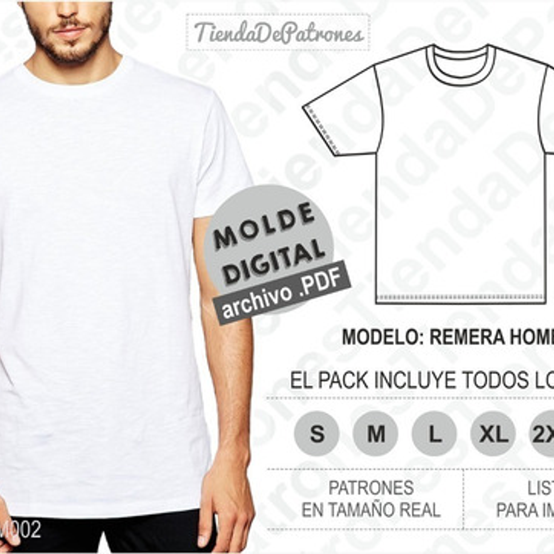 Molde Patrón Imprimible Polera Básica Hombre Del S Al 3xl 2