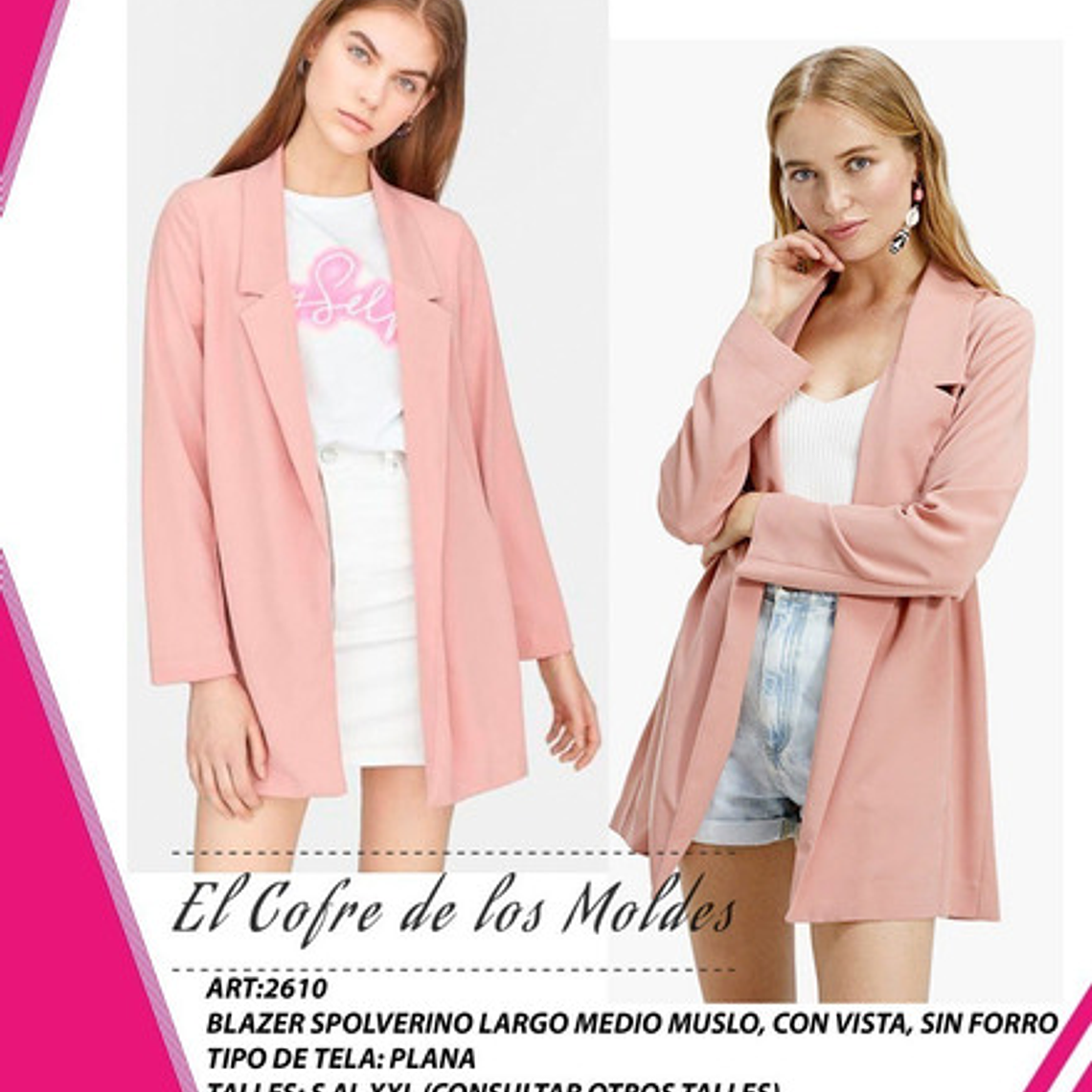 Molde Digital Chaqueta Blazer, Patron Pack Talles S Al Xxl 1