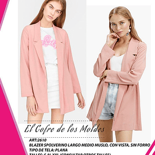 Molde Digital Chaqueta Blazer, Patron Pack Talles S Al Xxl