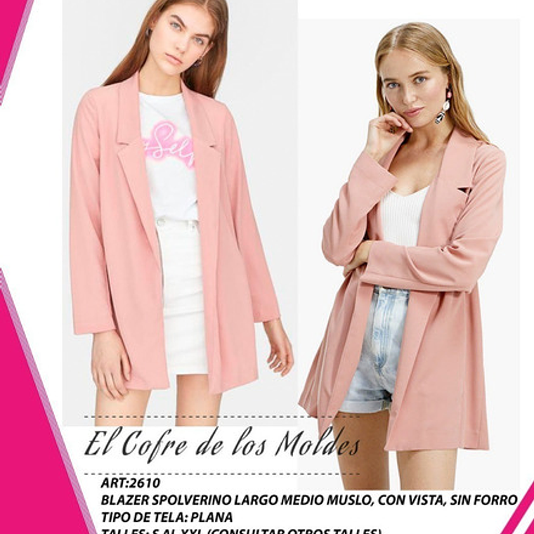 Molde Digital Chaqueta Blazer, Patron Pack Talles S Al Xxl 1