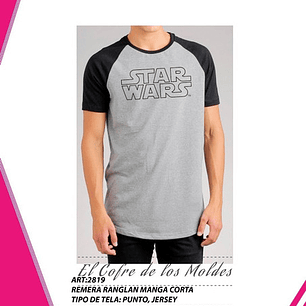 Molde Digital Polera Manga Corta Raglan, Pack Talles S A Xxl