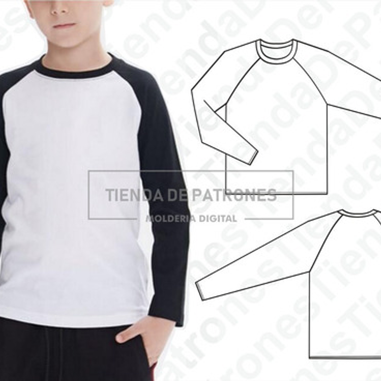 Molde Coreldraw Polera Niños Ranglan Manga Larga Del 4 Al 14 1