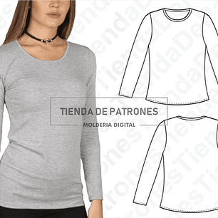 Molde Patron Coreldraw Polera Mujer Manga Larga Del Xs A 2xl