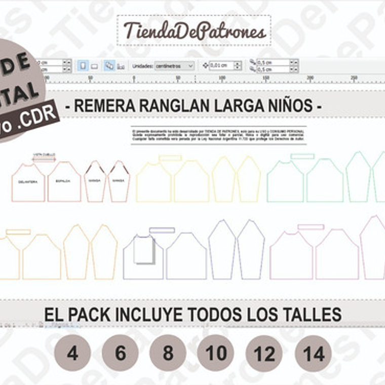 Molde Coreldraw Polera Niños Ranglan Manga Larga Del 4 Al 14 3