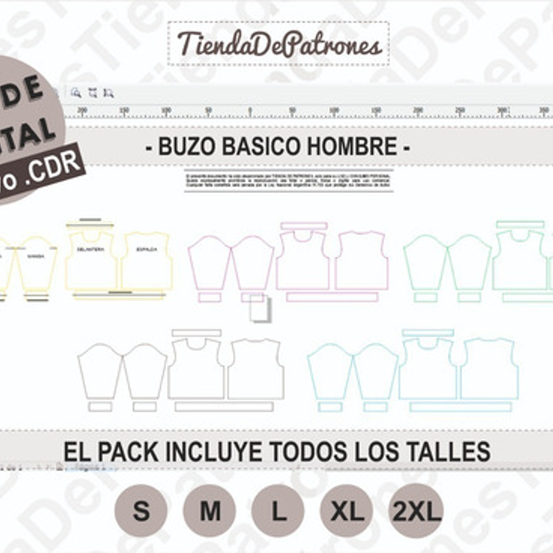 Molde Patrón Coreldraw Polerón Basico Hombre Del S Al 2xl 3