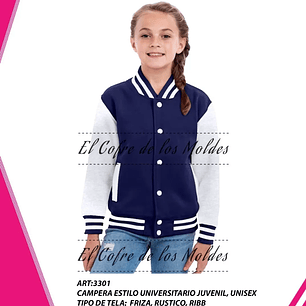 Molde Digital Chaqueta estilo Universitario Niños unisex, pack Talles 4 A 16