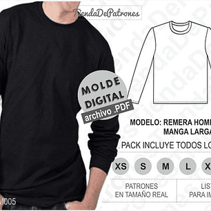 Molde Patron Imprimible Polera Manga Larga Hombre Xs Al 2xl