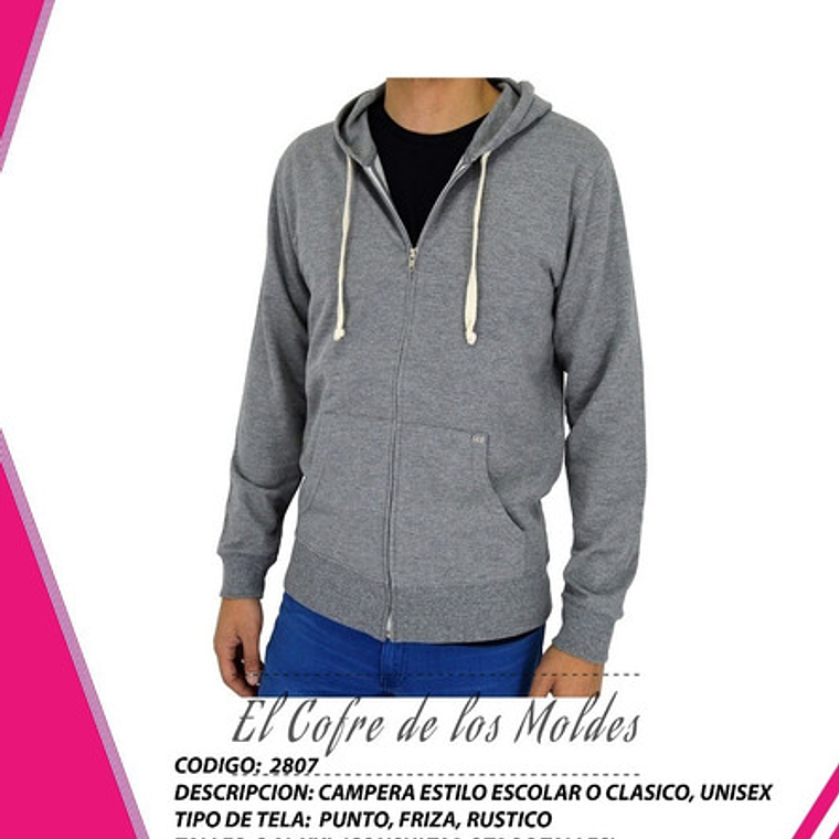 Molde Digital Chaqueta Canguro Con capucha Patron Pack 5 Talles 1