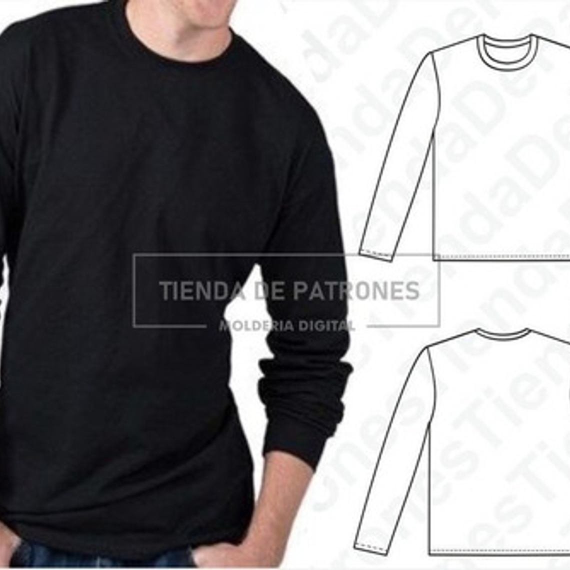 Molde Patron Imprimible Polera Manga Larga Hombre Xs Al 2xl 2