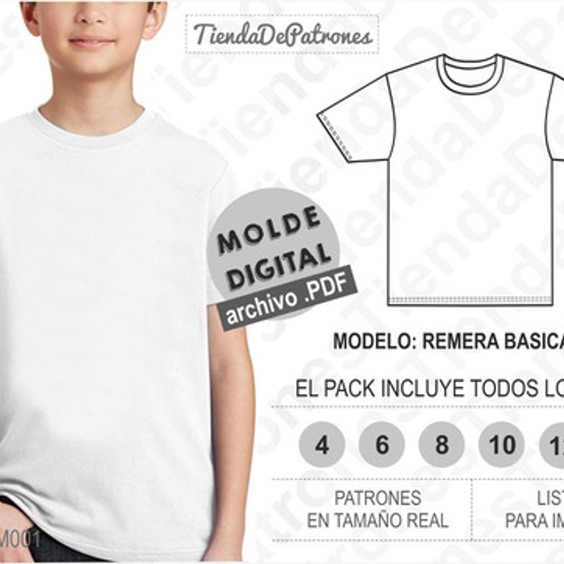 Molde Imprimible Polera Basica Niños Talles 4/6/8/10/12/14 2