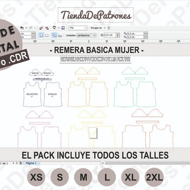 Molde Patron Coreldraw Polera Basica Mujer Del Xs Al 2xl  3