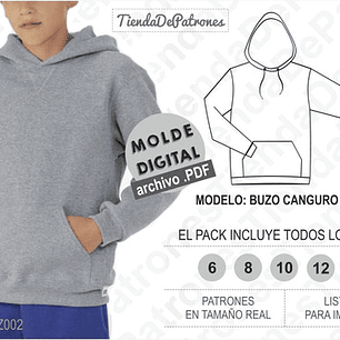 Molde Patron Imprimible Polerón Canguro Niños Talles Del 6 al 14