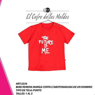 Molde Digital Polera Manga Corta Bebe Pack Talles 1 Al 5