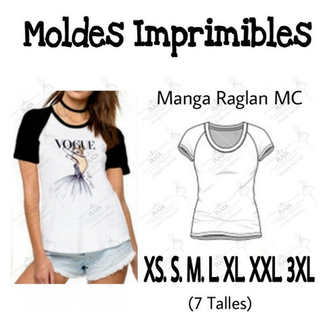 Moldes Patrones Imprimibles Polera Raglan Mc Diy  Xs Al 3xl 1