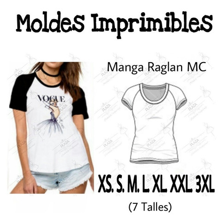 Moldes Patrones Imprimibles Polera Raglan Mc Diy  Xs Al 3xl 1