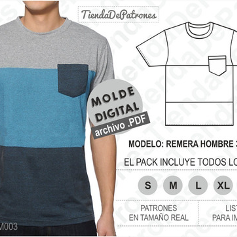 Molde Patron Imprimible Polera Hombre Talles Del S Al 2xl 1