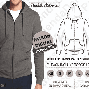 Molde Patrón Imprimible Polerón Canguro Hombre Del Xs Al 2xl