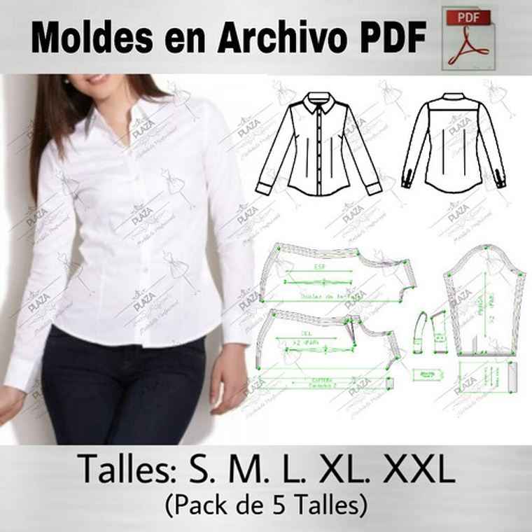 Moldes Patrones Imprimibles Blusa Camisera Basica Entallada S Al Xxl 1