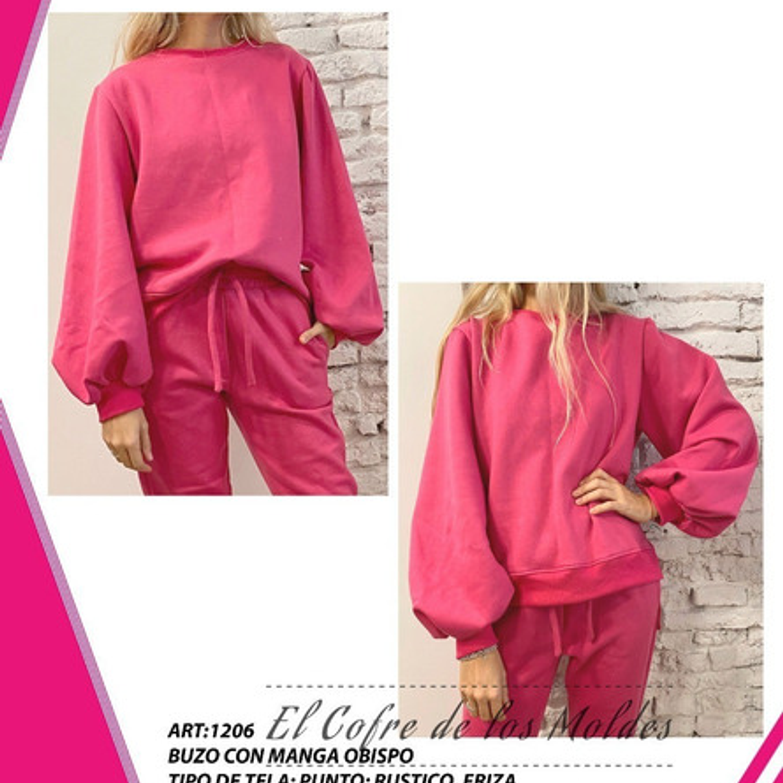 Molde Digital Polerón De Mujer Mangas Globo, pack Talles S A Xxl 1