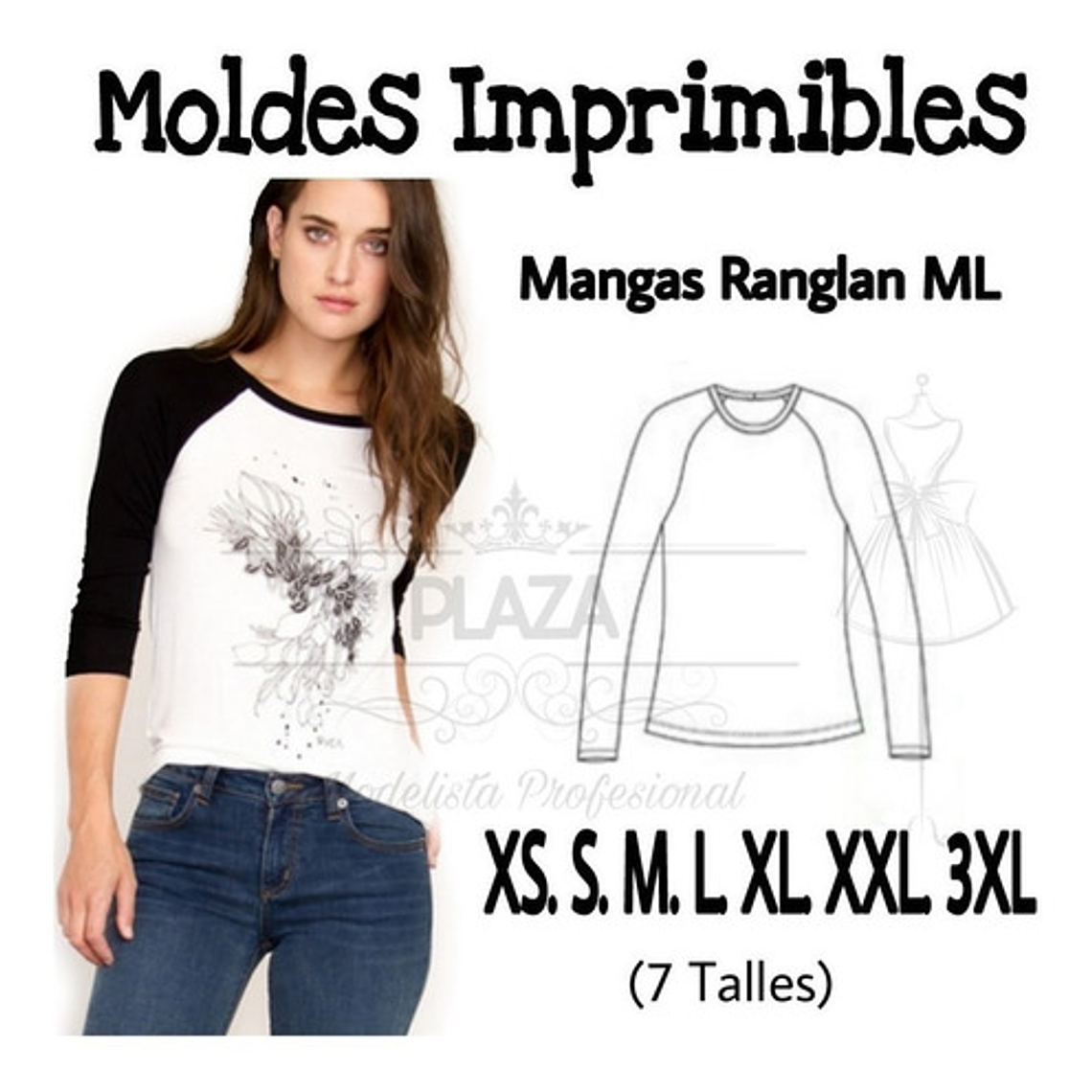 Moldes Patrones Imprimibles Polera Raglan Ml Xs Al 3xl 1