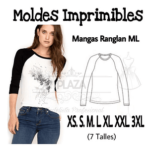 Moldes Patrones Imprimibles Polera Raglan Ml Xs Al 3xl