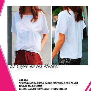 Molde Digital Polera Manga Caida Mujer, Pack Talles S Al Xxl