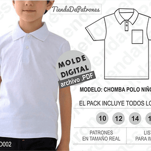 Molde Imprimible Polera Polo Niños Unisex Talles 10/12/14/16