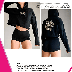 Molde Digital Polerón Crop Con Capucha, Pack Talles S Al Xxl