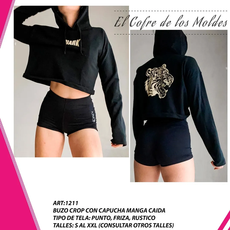 Molde Digital Polerón Crop Con Capucha, Pack Talles S Al Xxl 1