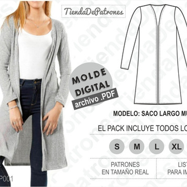 Moldes Patrones Abrigo Capa Larga Mujer Talles S-m-l-xl-2xl 2