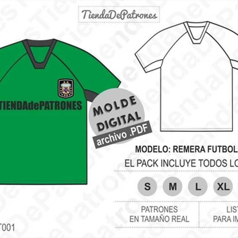 Moldes Patrones Polera Camiseta Futbol Hombre Talle S Al 2xl 2