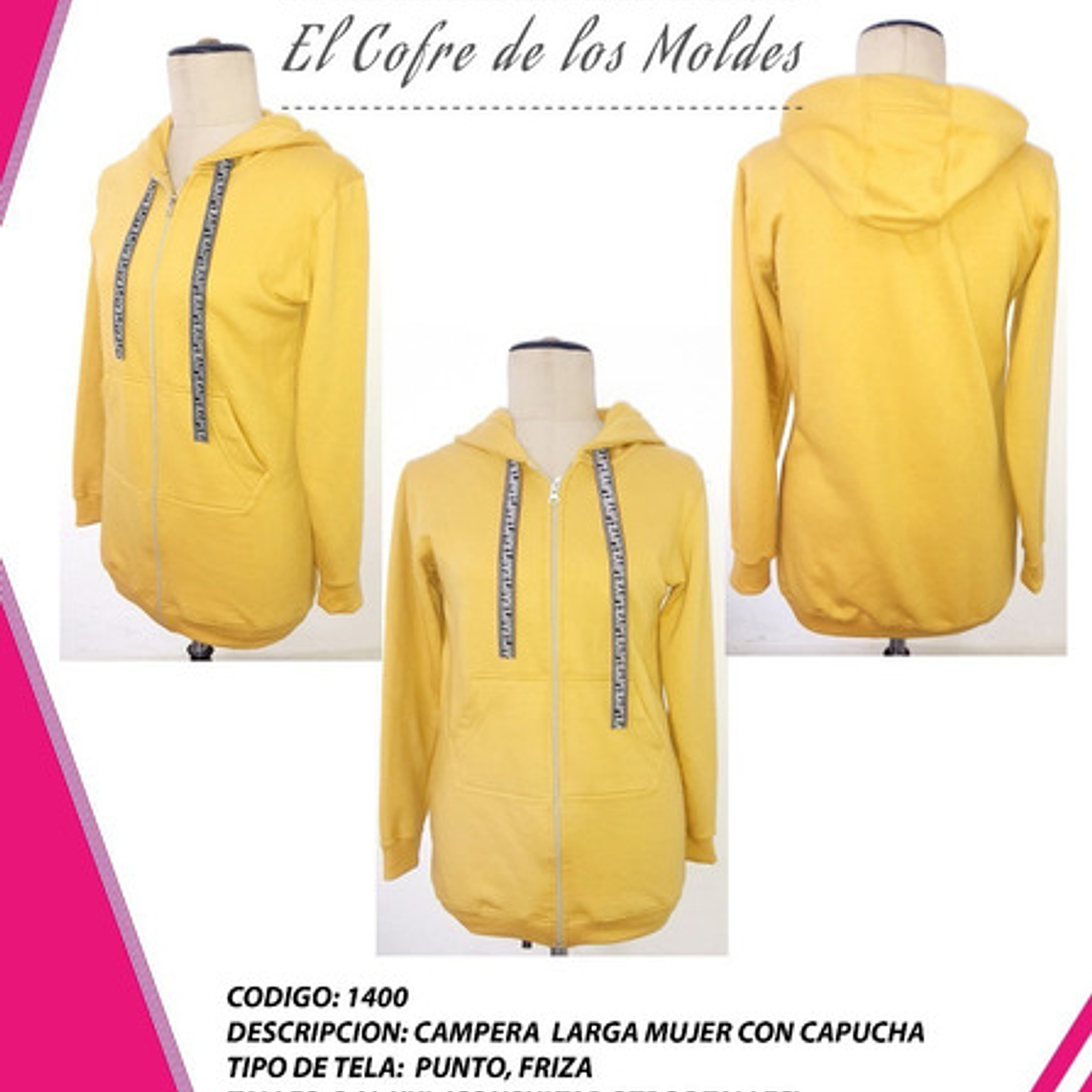 Molde Digital Chaqueta Buzo Mujer, Patron Pack Talles S A Xxl 1