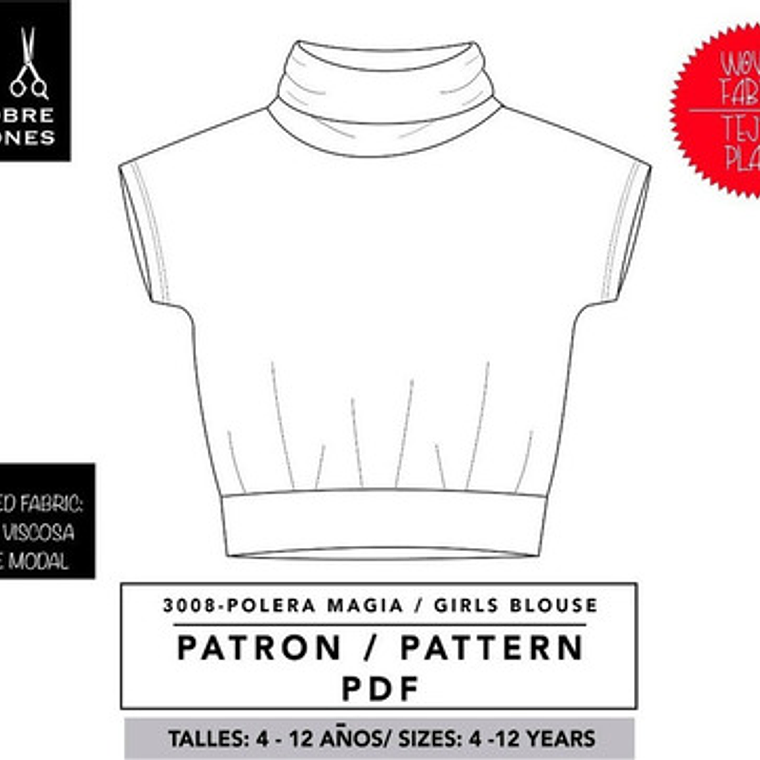 Molde De Costura, Patron Polera Cuello Alto M/corta Nena, Imprimible 1