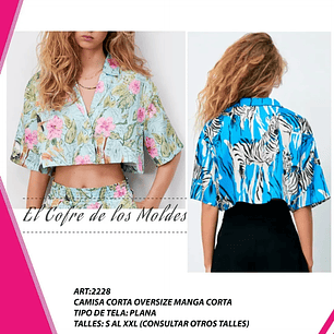 Molde Digital Blusa Camisera Cropped Oversize, Pack Talles S Al Xxl