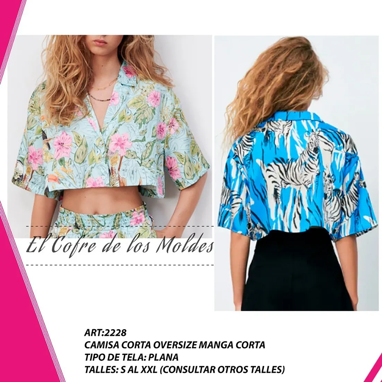 Molde Digital Blusa Camisera Cropped Oversize, Pack Talles S Al Xxl 1