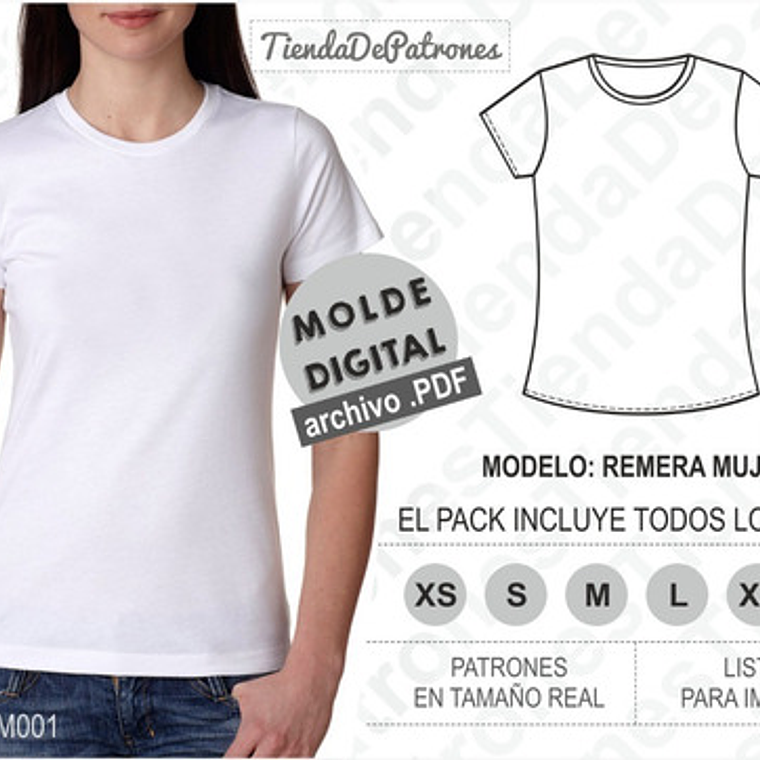 Molde Patron Imprimible Polera Basica Mujer Talles Xs Al 2xl 2