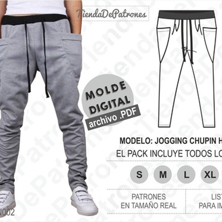 Molde Patron Imprimible Jogger Chupin Hombre Talle S Al 2xl 2