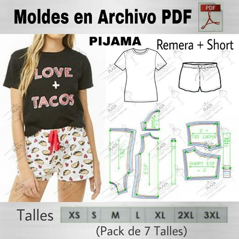 Moldes Patrones Imprimibles Pijama Polera Y Short Xs Al 3xl 1