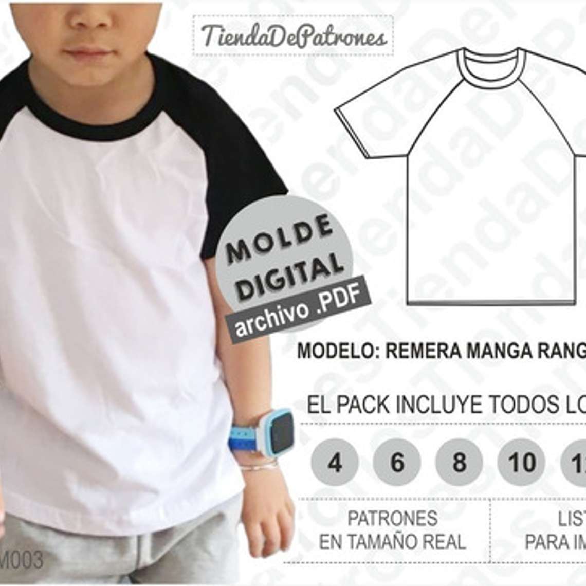 Moldes Patrones Polera Ranglan Niños Talles 4/6/8/10/12/14 1
