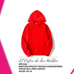 Molde Digital Polerón Buzo Capucha+bolsillo Niños, pack Talles 2 A 16